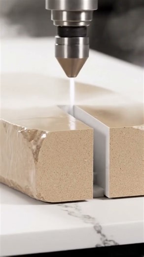 Slicing a stone with water reveals impossible architecture.