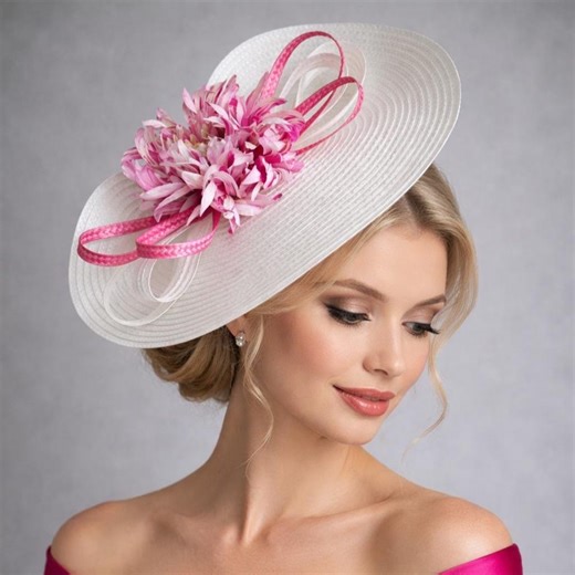 Hot Pink Kentucky Derby Hat Fancy Fuchsia Race Day Fascinator Womens Royal Ascot Statement Summer Cocktail Party Headpiece Floral Hairpiece - Etsy