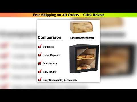 2-Tier Bamboo Bread Box with Clear Window Large Capacity Triangle Bread Storage Box Shop Kitchen