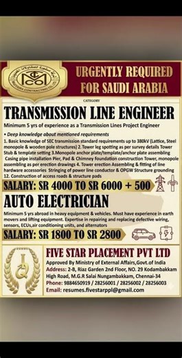 Saudi Arabia & Oman Jobs 23 Apr 2026 🔥 Transmission Line Engineer | Planning Engineer | Free Recruit