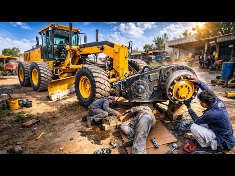 Grader Machine Maintenance Work 😱 Side Wheel Repair in Workshop || RestoreX Garage