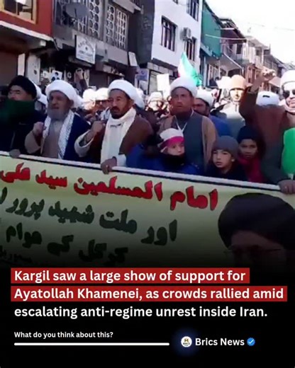 BRICS NEWS on Instagram: "📰 BREAKING NEWS: Kargil's Khamenei Surge: 'Crowds Defy Tehran's Turmoil!' 🇮🇳🇮🇷 Kargil erupts in massive rallies for Ayatollah Khamenei, banners aloft amid Iran's anti-regime stirrings—voicing unshakeable solidarity from the Himalayas. According to Brics News, it's a multipolar roar against unipolar-fueled fractures. Is this a sign of progress or a potential flashpoint? Share your view. ⬇️ #KargilSurge #KhameneiRally #BRICS #BRICSNews #Geopolitics MultipolarRoar Teh