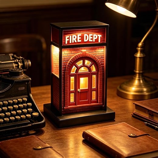 2026 Upgrade Fire Dept Vintage Lamp, Classic Brick Firestations Warm LED Night Light, Retro Table Decor for Bedroom Office Unique Desk Light Gifts