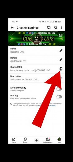 How To Copy Youtube Channel Link | youtube channel ka link kaise copy kare #youtubelink #shortvideo