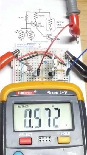 1st Base Voltage Multimeter 5V 1W LED Nightlight Circuit 2N2222 Darlington Pair LDR Measurement