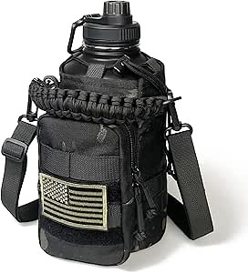 DEFUNX Half Gallon Water Bottle with Sleeve - 64 Oz Insulated Water Jug with Strap Stainless Steel Big Gym Water Bottles for Men Sports Workout Hiking Camo Black