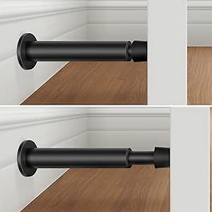 KOLAKO Door Stoppers for Wall, 4.4 Inch Black Door Stops, Spring Loaded, Door Stopper Wall Protector with Rubber Bumper Tip, Flexible Doorstop for Bottom of Door