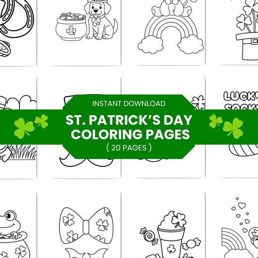 St. Patrick's Day Coloring Pages | Kids Classroom Activity Sheet (20 Pages) - Etsy