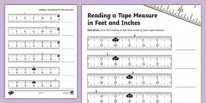 Sixth Grade Reading a Tape Measure in Feet and Inches Worksheet