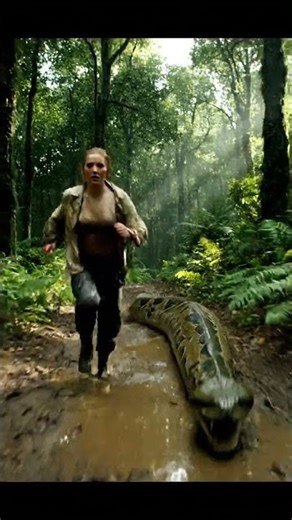 woman saw a python in forest, she was frightened and was running to save her life . #shortvideo