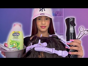 Asmr te lavo el pelo, masaje capilar, corte, peinado y +