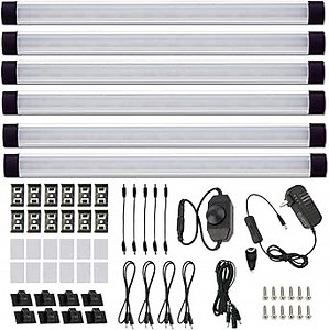 AIBOO LED Under Counter Light Rigid Bar Kit, Plug in Corded 12V LED Under Cabinet Lighting Dimmable with Switch for Counter Shelf Showcase Display Lighting (6 Panels,Daylight White)