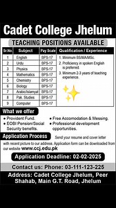 Cadet College Jhelum #cadetcollegejhelum #cadetcollegejobs #educationworld21 #educationworld #educworld21 #femalecturers #jobopenings2024 #schools #college #IGCSETeachers #hiringnow #TeachingJobs #education #teachers #femaleteachers #latestjobs2024 #todaylatestjobs #LatestJobsToday #LatestJobsinPakistan #latestjobinjhelum #JhelumJobs | Education World