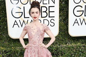 Lily Collins at the Golden Globe Awards Rare Gallery wallpaper