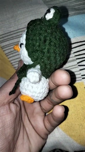 Baby white duck wearing frog Cap🍀#crochet #youtube #shorts #art