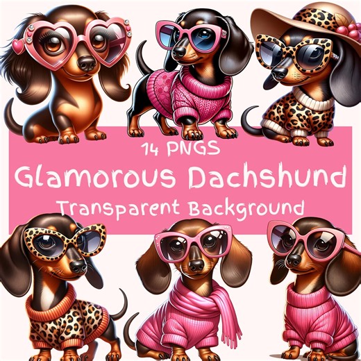 Glamorous Dachshund Clipart Bundle 14 PNG Cute Wiener Dog Clip Art Girly Dachshund With Sunglasses Adorable Dog Breed Digital Art - Etsy