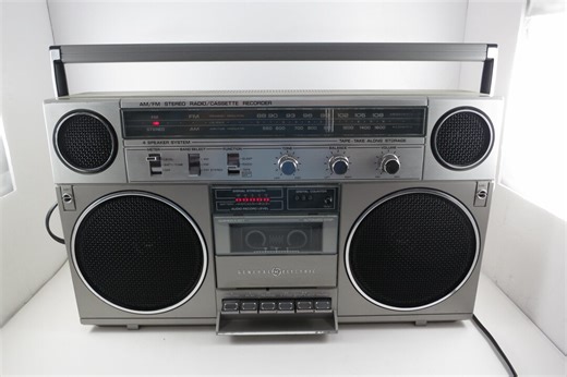 Vintage 1980's General Electric Portable Stereo Boom Box Cassette Recorder Silver OG - Etsy