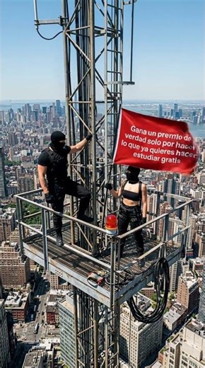 Una pareja enmascarada desata el caos y cuelga una pancarta con un mensaje impactante