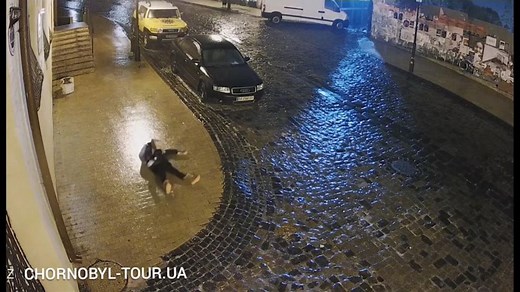 Woman tries again and again to climb ice-covered slope