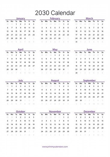 2030 Calendar Printable | Free PDF Download (US) | Landscape & Portrait #2030calendar #newyear