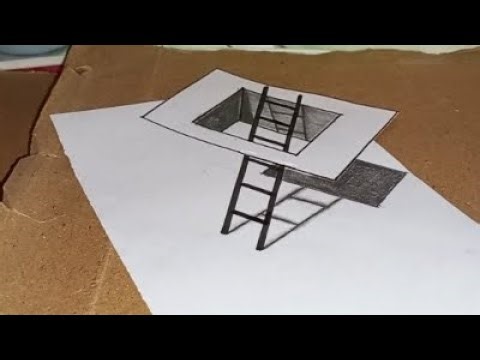 Optical illusion 3d ladder tutorial drawing on the paper for new bignner||3d drawing step by step