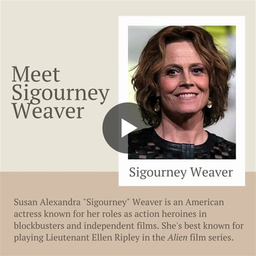 This slideshow represents Sigourney Weaver, an American actress known for her roles as action heroines in blockbusters and independent films. I hope that many of you would be interested to learn… | Chandler Wood