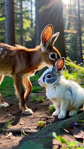 🐾 Magical Forest Meeting: Fawn & Bunny Encounter #Fawn #Rabbit #NatureShorts