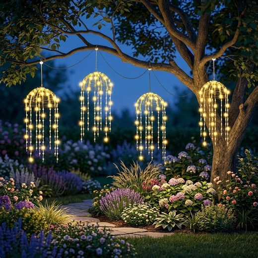 Solar Jellyfish Lights Outdoor Hanging, 4PCS Waterproof Garden String Lights, Warm White LED Tree Decor, 8 Modes Patio Lighting - Etsy