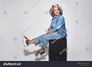 Full Body Positive Elderly Woman Denim Stock Photo 2212552879 | Shutterstock