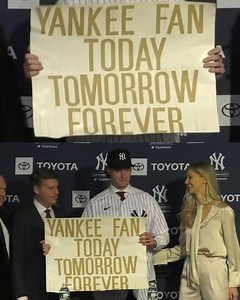 1.9M views · 33K reactions | Gerrit Cole brought the sign he held as an 11-year-old at the 2001 World Series to his introductory press conference with the New York Yankees  | SportsCenter | Facebook