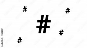 Zoom in and out animation the hash symbol. Large black symbol in the center and four small symbols around. Seamless looped 4k animation on white background