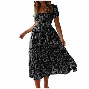 RKSTN Dresses for Women 2023 Floral Summer Short Dress Square Neck Short Sleeve Tiered Ruffle Boho Swing Dresses - Walmart.ca