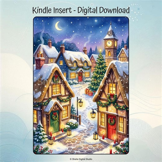 Cozy Christmas Village Printable Insert | Snowy Holiday Scene | Storybook-style Kindle Insert - Etsy