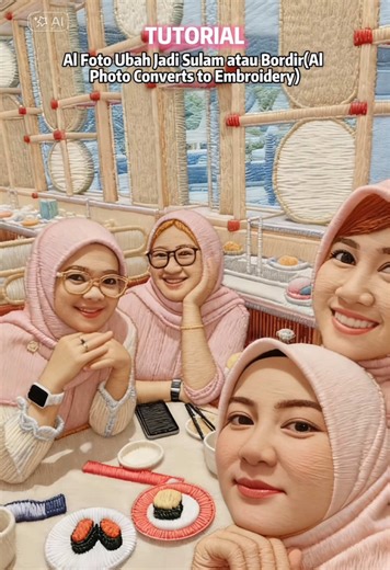 Tutorial AI Foto Ubah Jadi Sulam atau Bordir, AI embroidery photo effect, AI sulam foto viral, photo to embroidery AI, AI bordir foto aesthetic, efek foto jadi kain sulam, embroidery texture AI photo, realistic embroidery AI art, AI thread texture effect, foto jadi bordiran benang detail, AI handmade embroidery style, AI Gemini sulam foto, AI Gemini embroidery effect, Prompt AI Gemini foto jadi bordir, Prompt AI Gemini embroidery photo, AI Gemini image generator Indonesia, AI art sulam realistis
