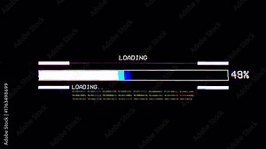 Glitchy Loading Bar Animation: Futuristic Cyberpunk Computer Screen Progress Bar Loop with Retro VHS Distortion and System Failure Effects Stock Video