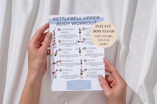 Kettlebell Upper Body Workout Plan Printable | Home Workout Tracker and Planner | Kettlebell Exercises PDF | Fitness Guide Poster - Etsy