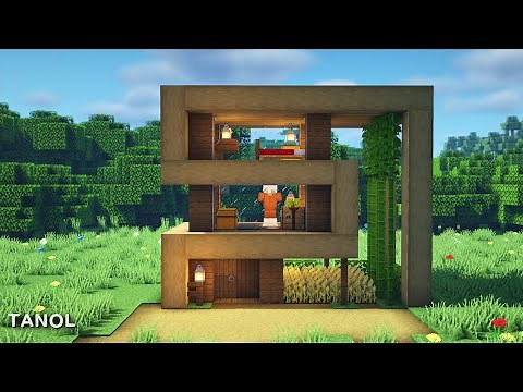 ⚒️ Minecraft Tutorial : Stripped Oak Wood Modern House