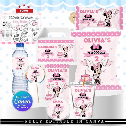 Minnie Birthday Party Favor |minnie Mouse Decorations | Oh Twodles Minnie |mickey Minnie Bundle| Minnie Themed Party Polka Dots Minni Bonus - Etsy