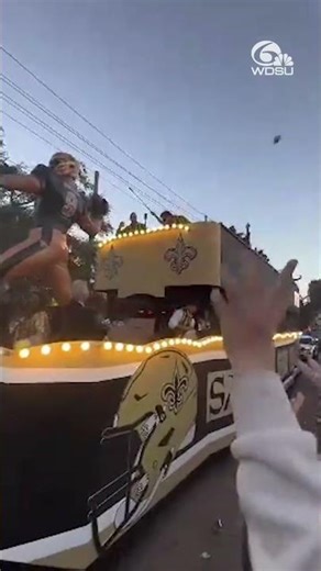 Montage of Drew Brees tossing out balls at Bacchus