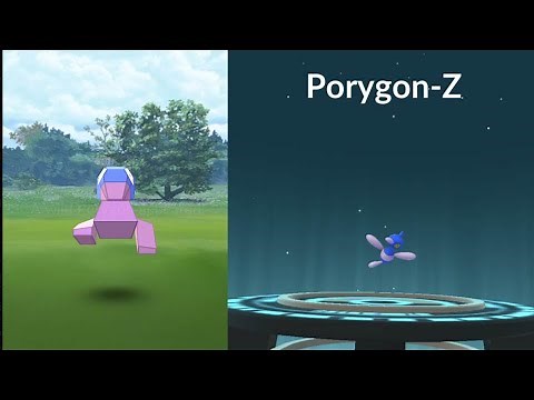 Shiny Porygon evolves into Z during com day with special moves Tri Attack.