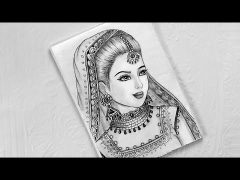 How to Draw a Traditional Bride in Lehenga ll Traditional Drawing ll Girl Drawing ll Girl in Saree