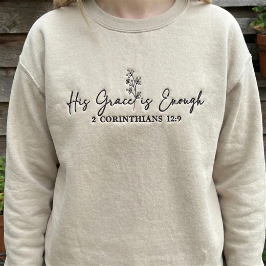 His Grace is Enough Embroidery Design, 2 Corinthians 12:9 Bible Verse Machine Embroidery File, Floral Christian Faith Gift PES DST - Etsy