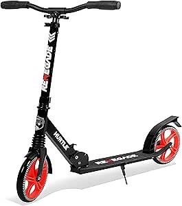 Hurtle Renegade Kick Scooter for Kids, Teenagers & Adults - 2-Wheel Folding Scooter with Adjustable T-Bar Handlebar - Alloy Anti-Slip Deck