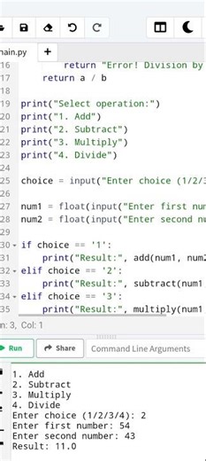 Calculator coding by using python