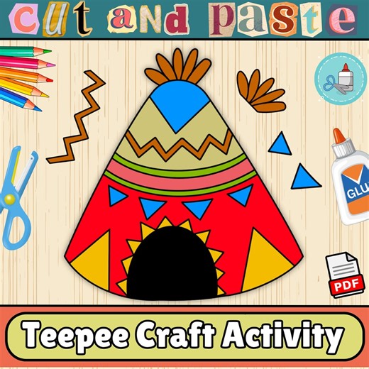 Teepee Craft Template | Native American Day Craft Activity | Cut and Glue Activity for Kids - Etsy