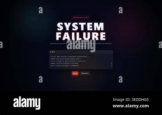 Digital display screen showing a computer system failure error message, technical crash interface with terminal logs Stock Video Footage - Alamy