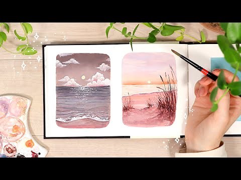 Easy Mini Gouache Painting Tutorial // Beach Sunset