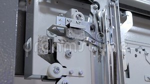 Elevator Door Opening and Closing Mechanism at Lift Exhibition - Close Up Stock Video - Video of wheel, mechanism: 221040503