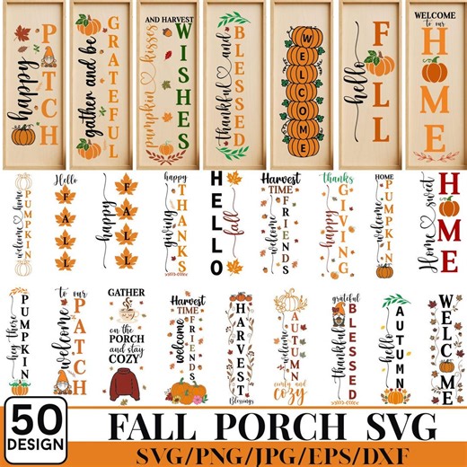 Fall Porch Sign Svg Bundle, Fall Welcome Sign Svg, Thanksgiving Porch Sign SVG, Vertical Autumn Porch Sign, Fall Svg, Cricut & Silhouette - Etsy