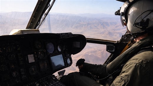 Inside a US marine helicopter training flight